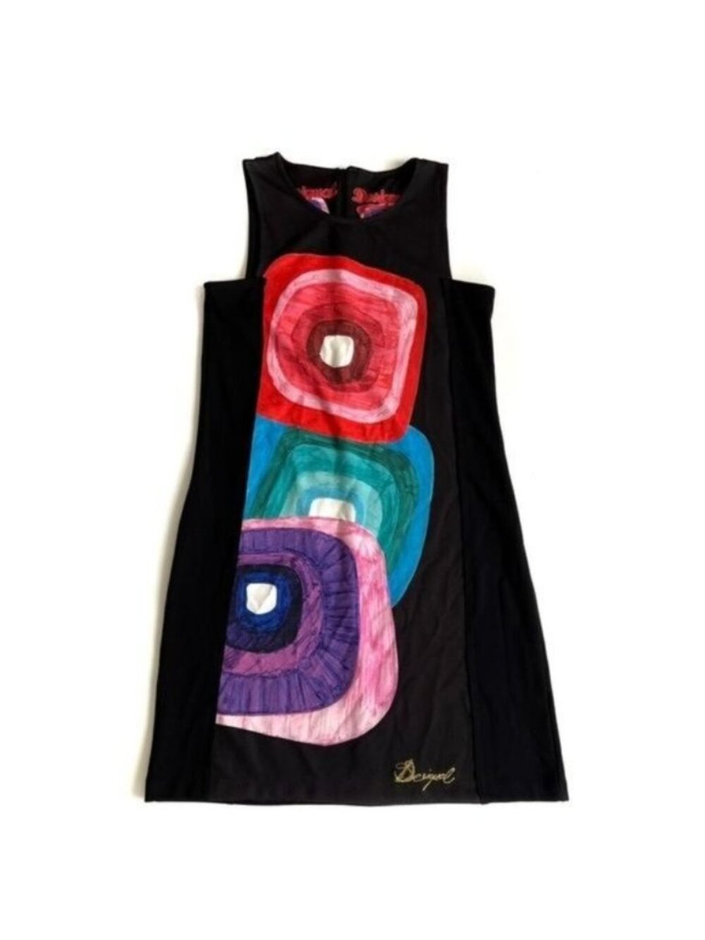 DeSigual Black With Color Block Sleeveless Sheath Dress - S